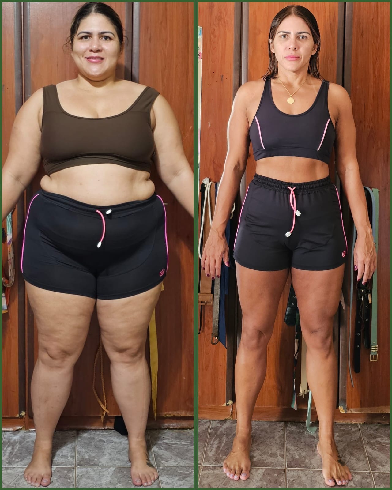 Antes e depois de uma aluna do acompanhamento, de frente