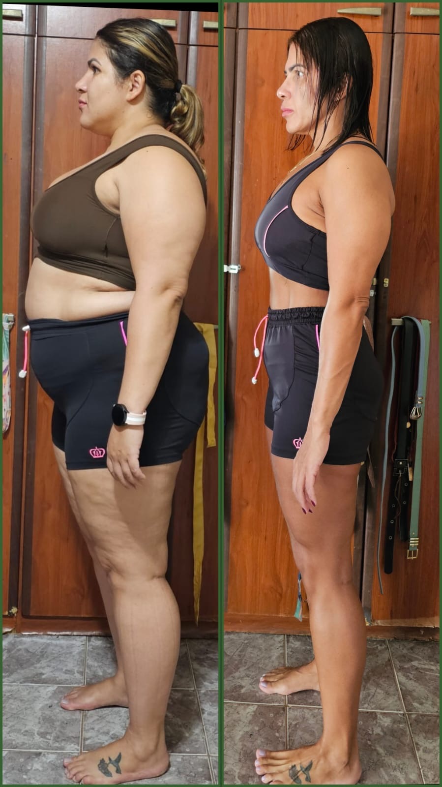 Antes e depois de uma aluna do acompanhamento, de perfil